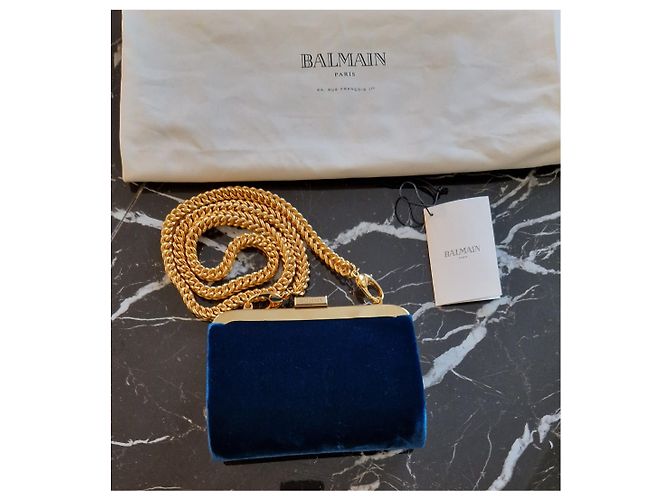 Balmain – Minaudière in velluto blu navy con catena dorata
Nuovo con etichetta - vista 2