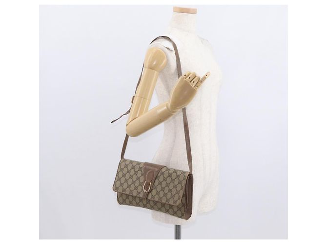Gucci Borsa a Spalla GG Supreme PVC Beige Oro Auth BA9294 D'oro - vista 23