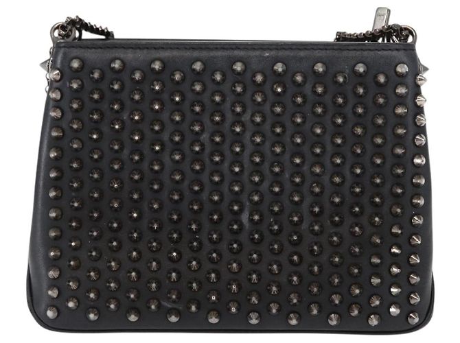 Borsa a spalla in pelle nera con borchie e catena Christian Louboutin Auth gh1489 Nero Argento - vista 13