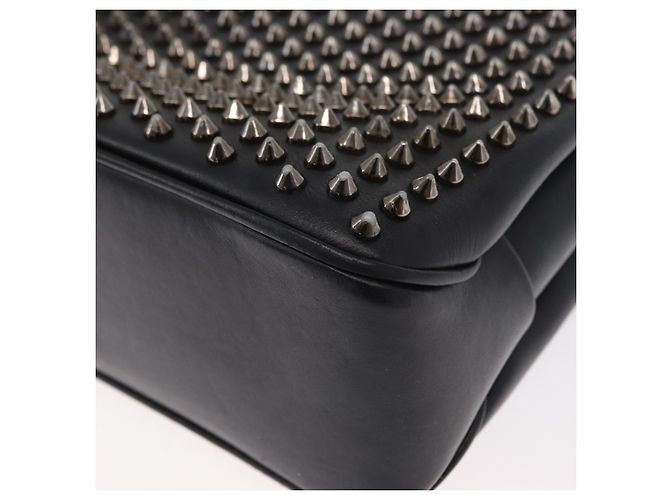 Borsa a spalla in pelle nera con borchie e catena Christian Louboutin Auth gh1489 Nero Argento - vista 14