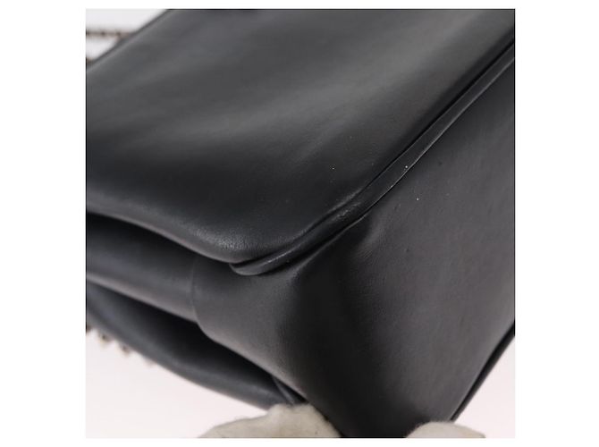 Borsa a spalla in pelle nera con borchie e catena Christian Louboutin Auth gh1489 Nero Argento - vista 15