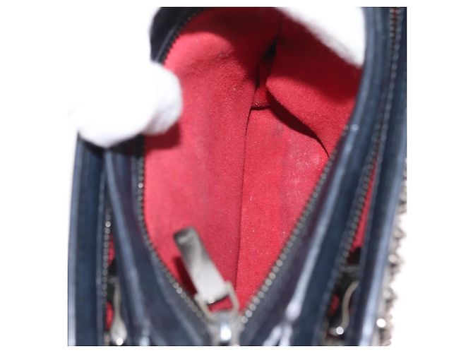 Borsa a spalla in pelle nera con borchie e catena Christian Louboutin Auth gh1489 Nero Argento - vista 21