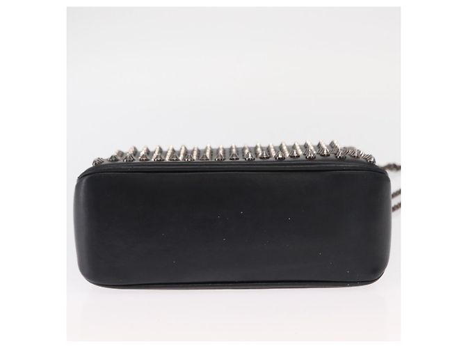 Borsa a spalla in pelle nera con borchie e catena Christian Louboutin Auth gh1489 Nero Argento - vista 5