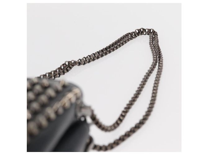 Borsa a spalla in pelle nera con borchie e catena Christian Louboutin Auth gh1489 Nero Argento - vista 8