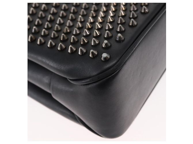 Borsa a spalla in pelle nera con borchie e catena Christian Louboutin Auth gh1489 Nero Argento - vista 9