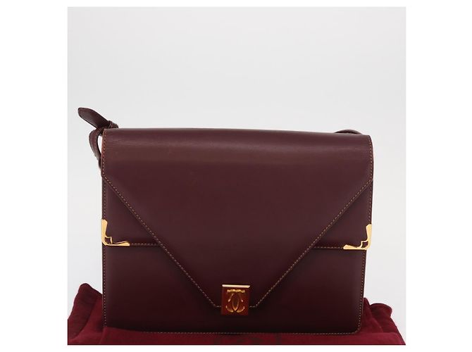 Cartier Borsa a spalla Must Line in pelle Bordeaux oro Auth BA9345 D'oro Bordò - vista 12