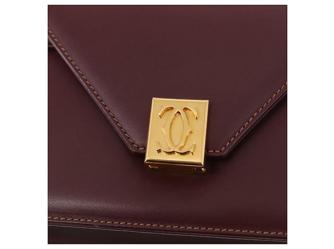 Cartier Borsa a spalla Must Line in pelle Bordeaux oro Auth BA9345 D'oro Bordò - vista 17