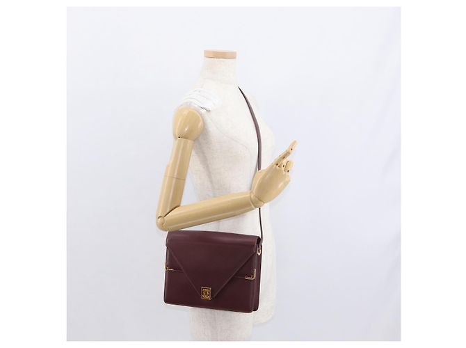 Cartier Borsa a spalla Must Line in pelle Bordeaux oro Auth BA9345 D'oro Bordò - vista 24