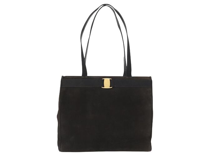 Borsa Tote Salvatore Ferragamo in suede nero e oro Auth BA9344 D'oro - vista 13