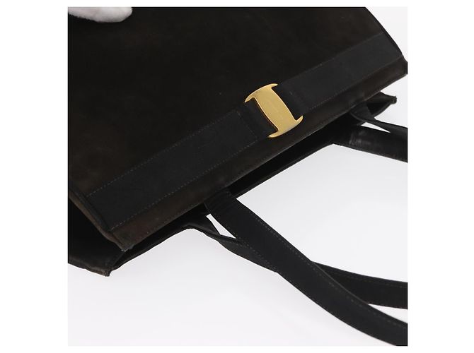 Borsa Tote Salvatore Ferragamo in suede nero e oro Auth BA9344 D'oro - vista 6