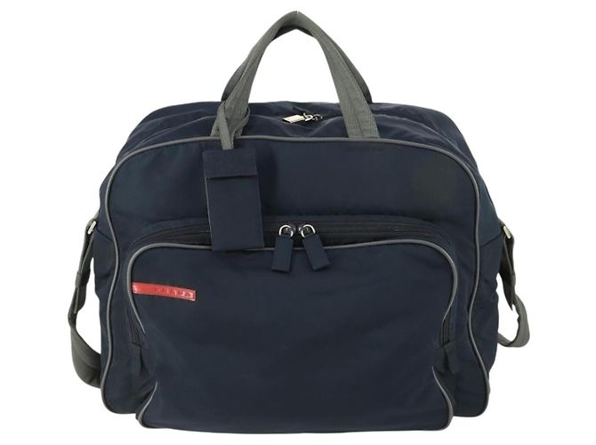 Borsa sportiva Boston in nylon 2 in 1 PRADA blu navy rosso Auth 158522 - vista 13