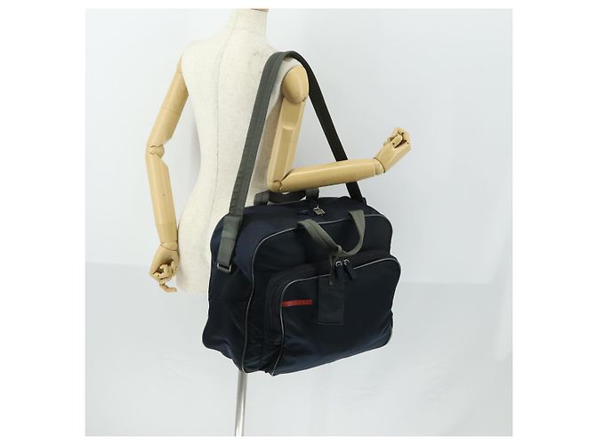 Borsa sportiva Boston in nylon 2 in 1 PRADA blu navy rosso Auth 158522 - vista 27