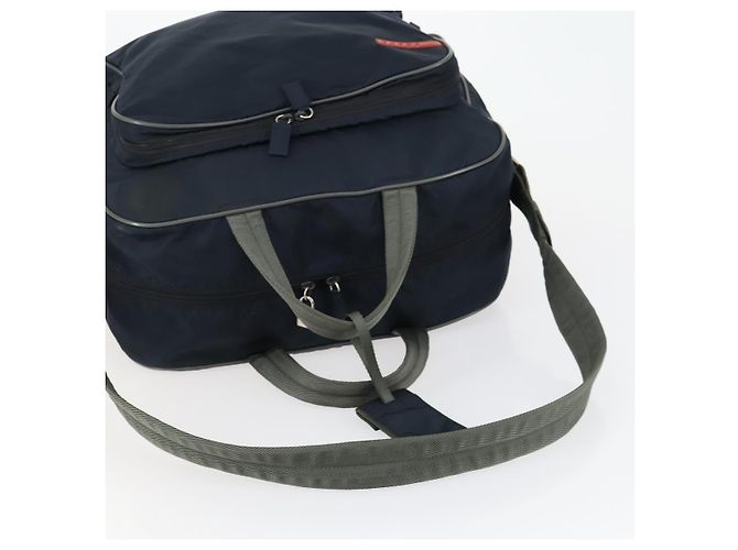 Borsa sportiva Boston in nylon 2 in 1 PRADA blu navy rosso Auth 158522 - vista 8