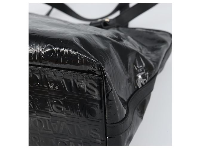 Gancini Tote Bag Salvatore Ferragamo Emaille Schwarz Silber Auth BA9402 - Ansicht 15