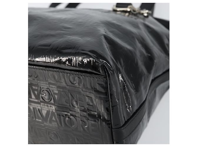 Gancini Tote Bag Salvatore Ferragamo Emaille Schwarz Silber Auth BA9402 - Ansicht 9