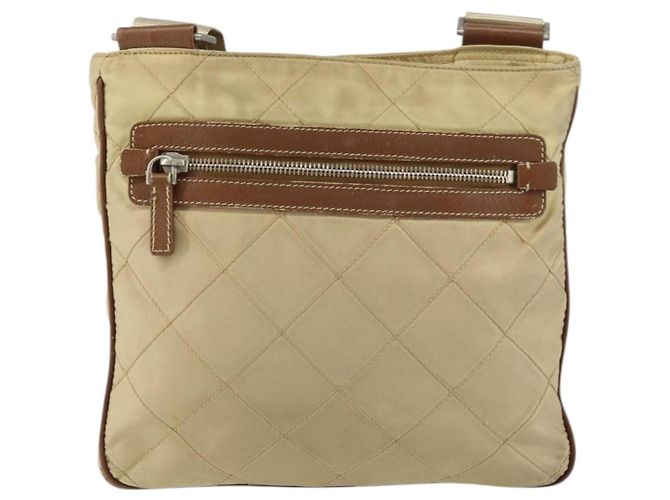 PRADA Gepolsterte Schultertasche Nylon Beige Silber Auth 159966 - Ansicht 13