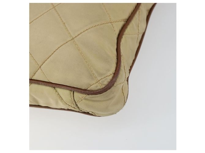 PRADA Gepolsterte Schultertasche Nylon Beige Silber Auth 159966 - Ansicht 15