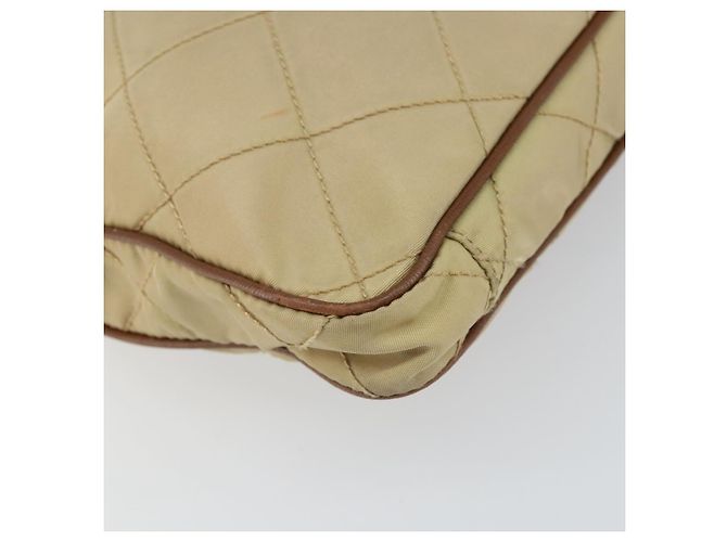 PRADA Gepolsterte Schultertasche Nylon Beige Silber Auth 159966 - Ansicht 16