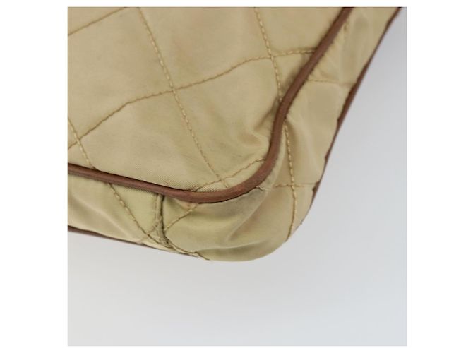 PRADA Gepolsterte Schultertasche Nylon Beige Silber Auth 159966 - Ansicht 17
