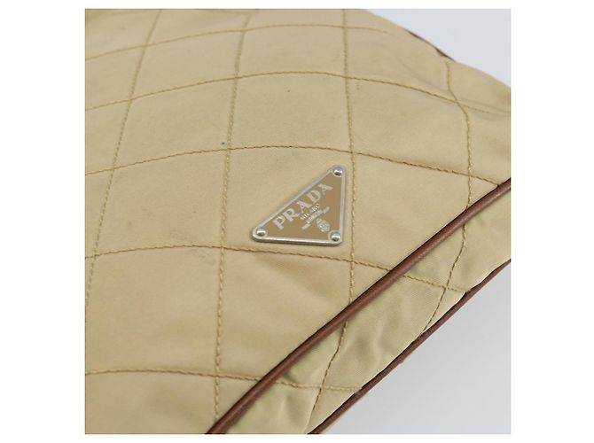 PRADA Gepolsterte Schultertasche Nylon Beige Silber Auth 159966 - Ansicht 19