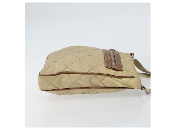 PRADA Gepolsterte Schultertasche Nylon Beige Silber Auth 159966 - Ansicht 3