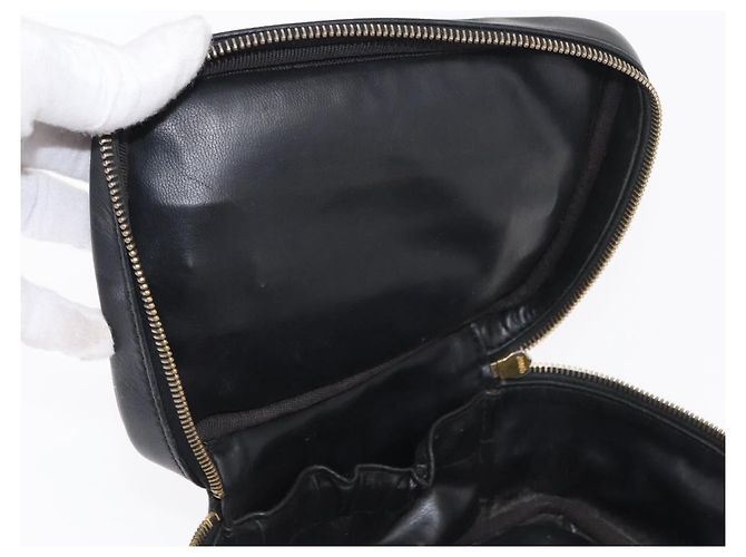 CHANEL Bicolor Vanity Handtasche aus Lammleder Schwarz Gold CC Auth 158864 Golden - Ansicht 10