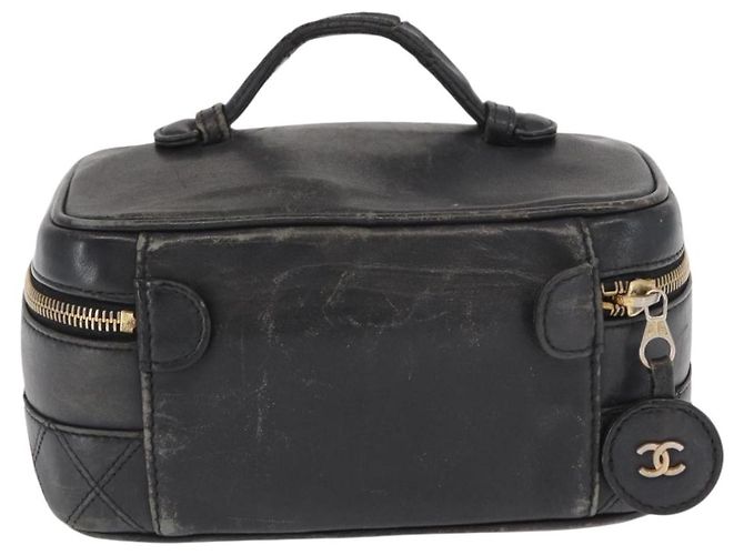 CHANEL Bicolor Vanity Handtasche aus Lammleder Schwarz Gold CC Auth 158864 Golden - Ansicht 2