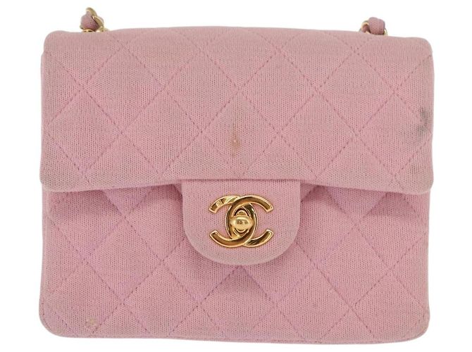 CHANEL Mini Matelassé 17 Borsa a Spalla con Catena Cotone Rosa Oro CC Auth 159216 D'oro - vista 13