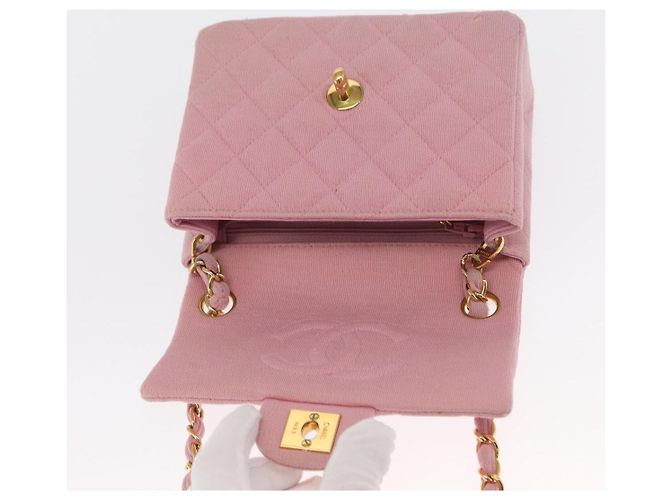 CHANEL Mini Matelassé 17 Borsa a Spalla con Catena Cotone Rosa Oro CC Auth 159216 D'oro - vista 19