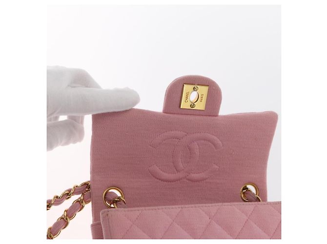 CHANEL Mini Matelassé 17 Borsa a Spalla con Catena Cotone Rosa Oro CC Auth 159216 D'oro - vista 20