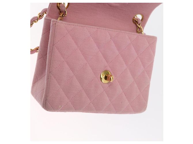 CHANEL Mini Matelassé 17 Borsa a Spalla con Catena Cotone Rosa Oro CC Auth 159216 D'oro - vista 21