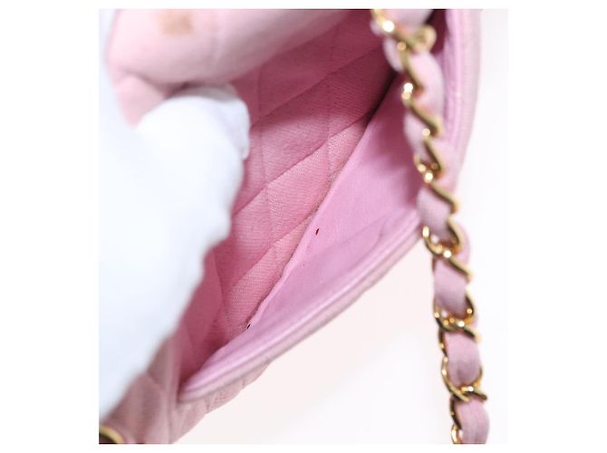 CHANEL Mini Matelassé 17 Borsa a Spalla con Catena Cotone Rosa Oro CC Auth 159216 D'oro - vista 29