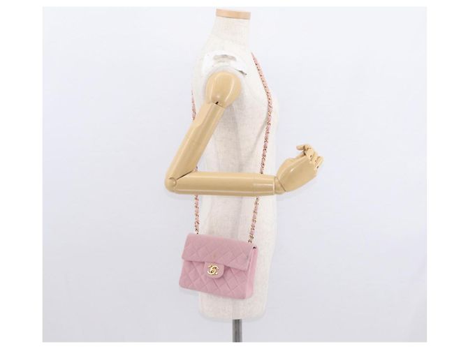 CHANEL Mini Matelassé 17 Borsa a Spalla con Catena Cotone Rosa Oro CC Auth 159216 D'oro - vista 30