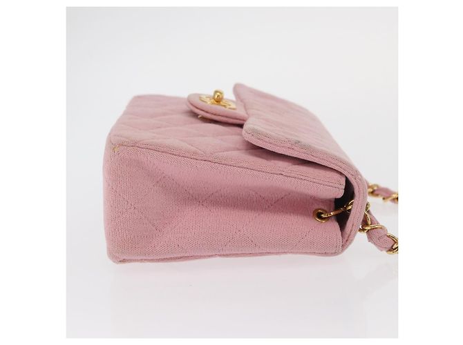 CHANEL Mini Matelassé 17 Borsa a Spalla con Catena Cotone Rosa Oro CC Auth 159216 D'oro - vista 4