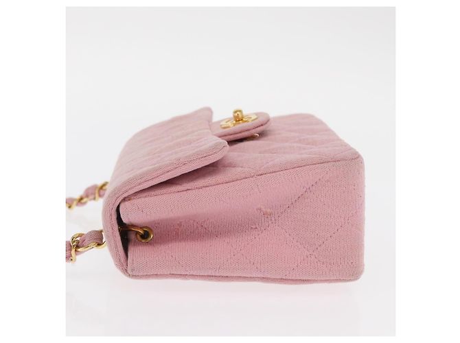 CHANEL Mini Matelassé 17 Borsa a Spalla con Catena Cotone Rosa Oro CC Auth 159216 D'oro - vista 5