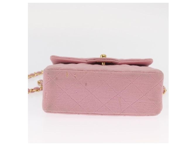 CHANEL Mini Matelassé 17 Borsa a Spalla con Catena Cotone Rosa Oro CC Auth 159216 D'oro - vista 7