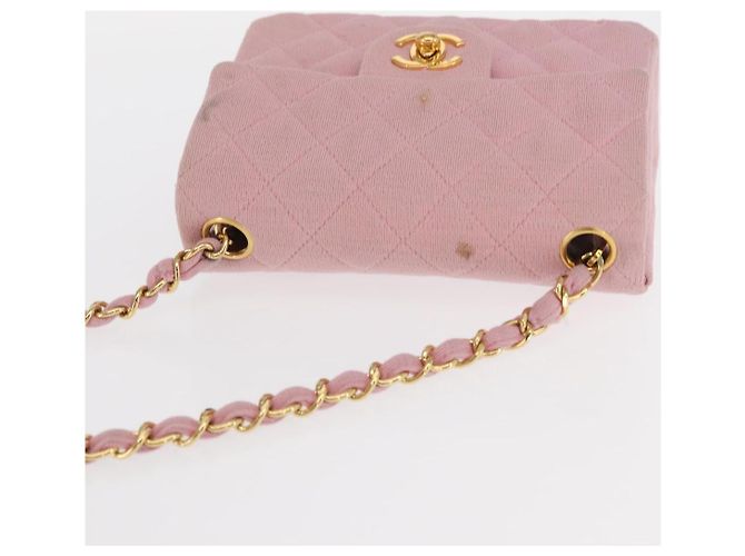 CHANEL Mini Matelassé 17 Borsa a Spalla con Catena Cotone Rosa Oro CC Auth 159216 D'oro - vista 8