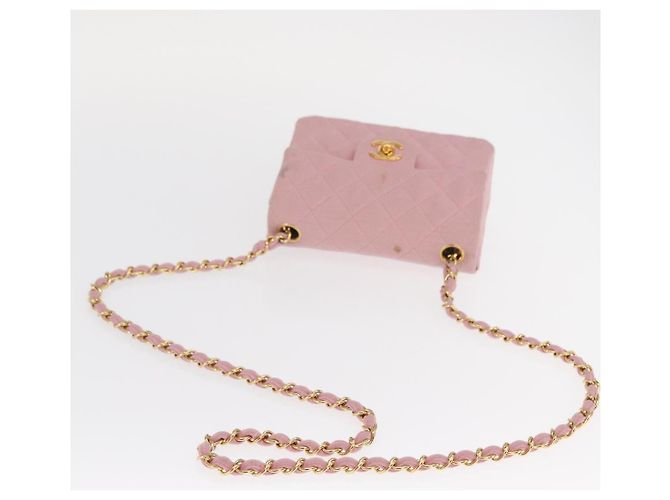 CHANEL Mini Matelassé 17 Borsa a Spalla con Catena Cotone Rosa Oro CC Auth 159216 D'oro - vista 9