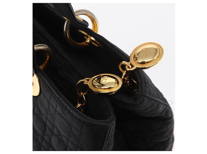 Christian Dior Borsa Lady Dior Canage in nylon nero e oro Auth bs32111 D'oro - vista 10
