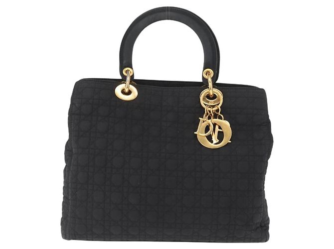 Christian Dior Borsa Lady Dior Canage in nylon nero e oro Auth bs32111 D'oro - vista 13