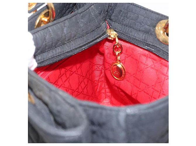 Christian Dior Borsa Lady Dior Canage in nylon nero e oro Auth bs32111 D'oro - vista 18