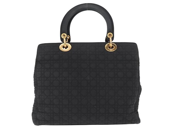 Christian Dior Borsa Lady Dior Canage in nylon nero e oro Auth bs32111 D'oro - vista 2