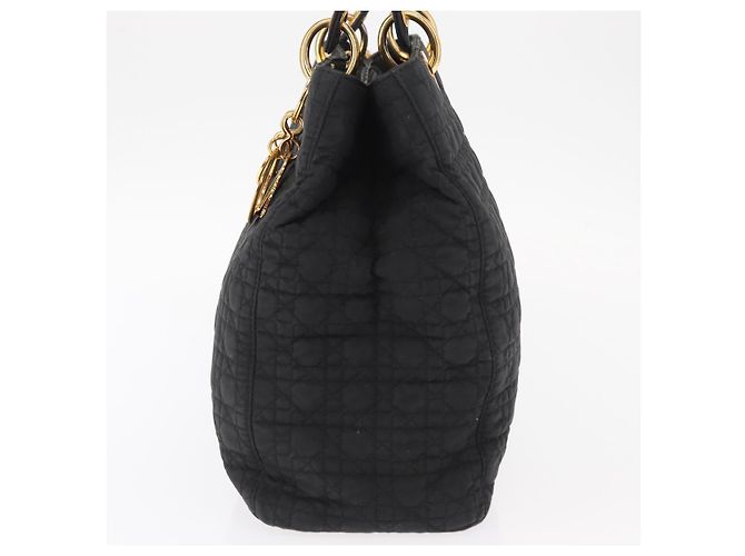 Christian Dior Borsa Lady Dior Canage in nylon nero e oro Auth bs32111 D'oro - vista 3
