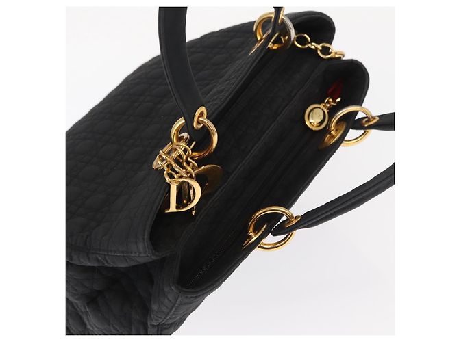 Christian Dior Borsa Lady Dior Canage in nylon nero e oro Auth bs32111 D'oro - vista 6