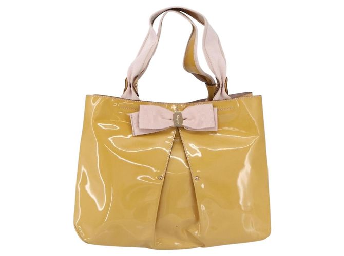 Borsa Vala in smalto giallo oro Salvatore Ferragamo Auth am10303 - vista 13