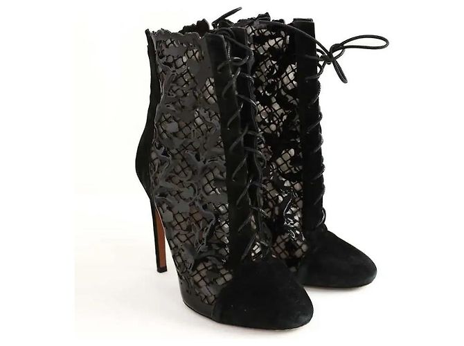 Alaïa Stivali in suede neri con lacci Nero - vista 3