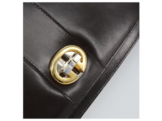 Borsa a Spalla in Pelle Marrone Scuro Gucci Oro Auth 159402 D'oro - vista 17