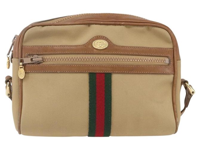 Gucci Borsa a spalla Web Sherry Line in tela beige e oro Auth BA9238 D'oro - vista 13