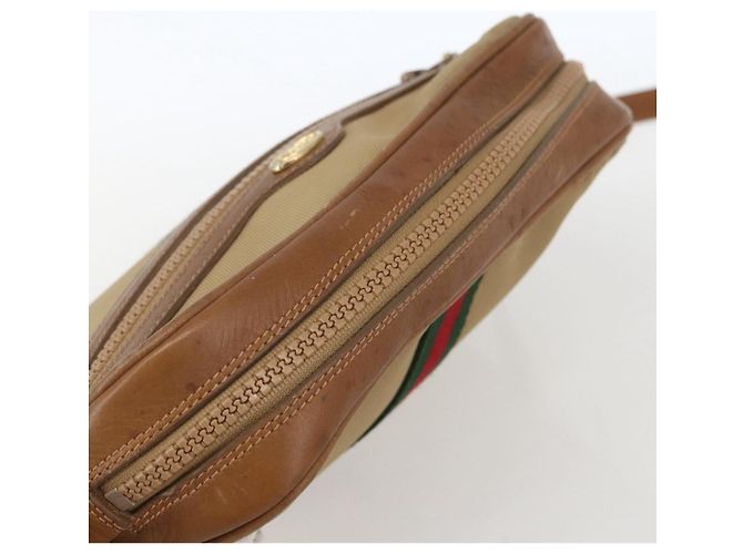 Gucci Borsa a spalla Web Sherry Line in tela beige e oro Auth BA9238 D'oro - vista 6