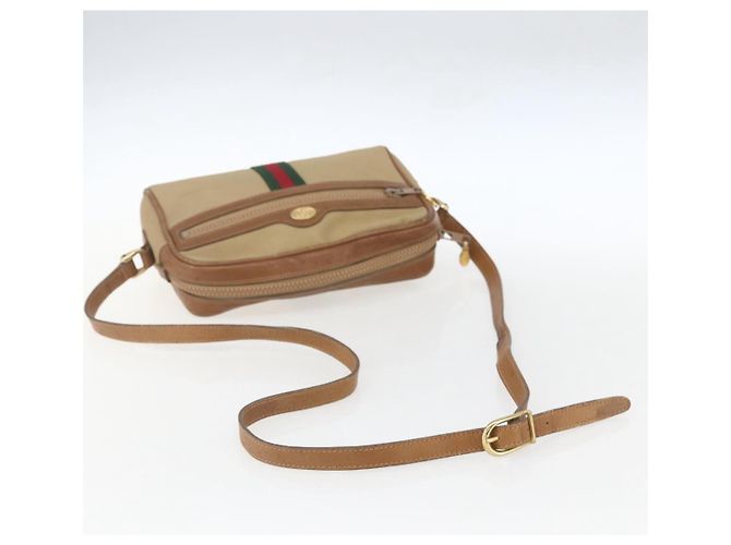 Gucci Borsa a spalla Web Sherry Line in tela beige e oro Auth BA9238 D'oro - vista 7